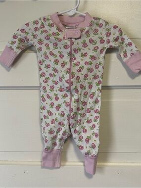 Hanna Andersson Pink Rose Print Zip-Front Baby Pajamas Size 0-6 months